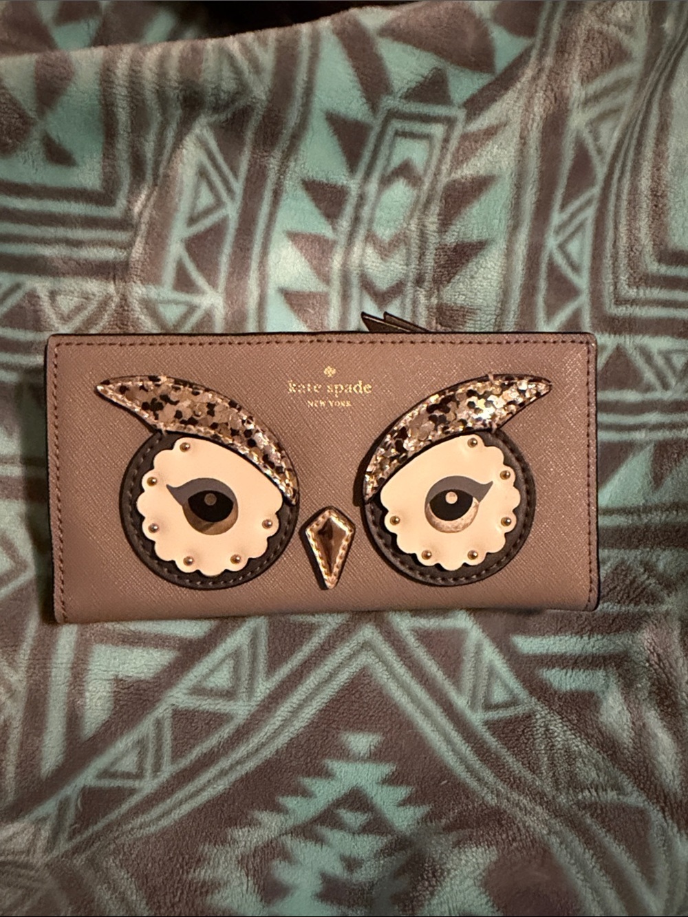 kate spade Silver Owl Appliqué Card Holder with Gold Accents